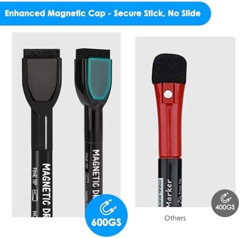 Maxtek Magnetic Dry-Erase Markers, 6 Stücke, Schwarz, Trockenausschlag, Radiergummi, Abwischbar, Geruchsarmer, Ethikomsi