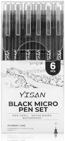 YISAN Fineliner Schwarz Set für Künstler - Pigment Liner Stifte mit 0,1mm Spitze - Set von 6 Stück
| YISAN Tuschestift