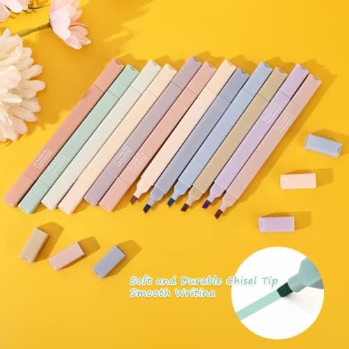 Mkitnvy Dual Tips Textmarker,12PC Ästetische Textmarker Assorted Farben Pastell Set für Journaling Bibelplaner Notizen S