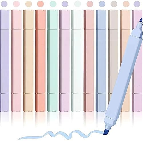 12 Stück Pastell Dual Tips Highlighter Pen Marker Assorted Farben - perfekt für Hervorheben in Tagebuch und Notizbuch -