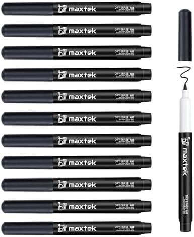 Maxtek Magnetic Dry-Erase Markers, 6 Stücke, Schwarz, Trockenausschlag, Radiergummi, Abwischbar, Geruchsarmer, Ethikomsi