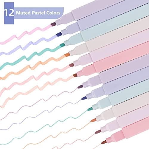 12 Stück Pastell Dual Tips Highlighter Pen Marker Assorted Farben - perfekt für Hervorheben in Tagebuch und Notizbuch -