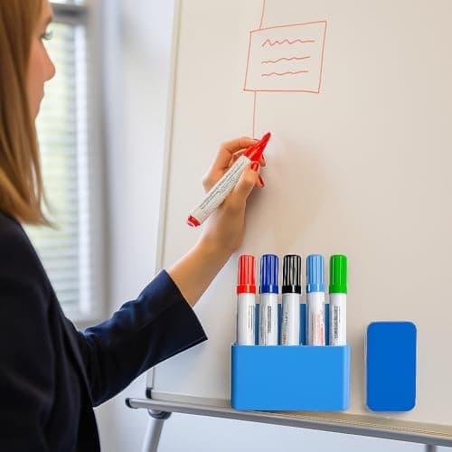 Whiteboard Marker Set, 6 Stück Stifte für Büro und Schule mit Abweschbarkeit und Magnetischhalter, ideal für Office und