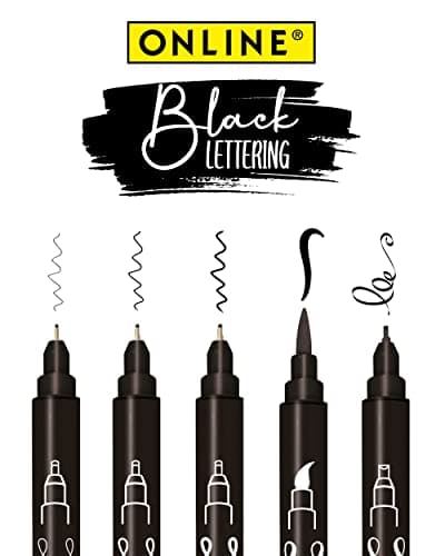 Online 5x Fineliner Schwarz wasserbeständig | mit Brush Pen und Kalligrafie-Spitze | Black Handlettering-Set | Tuschesti