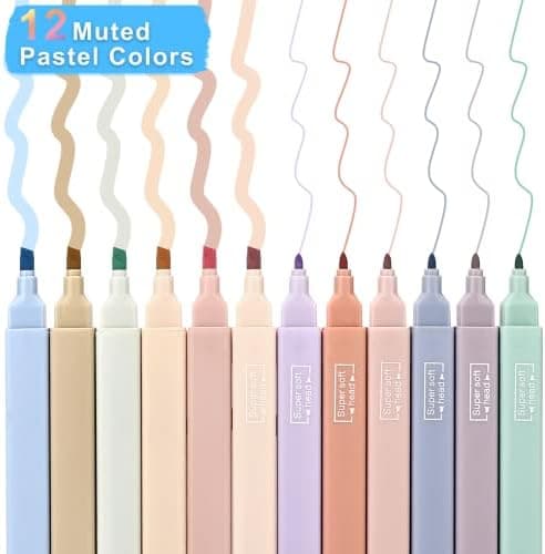 Mkitnvy Dual Tips Textmarker,12PC Ästetische Textmarker Assorted Farben Pastell Set für Journaling Bibelplaner Notizen S