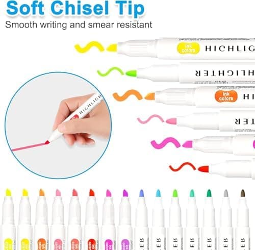 Funnasting Textmarker 15 Farben Pastell mit Zwei Spitzen für Journaling und Bürobedarf