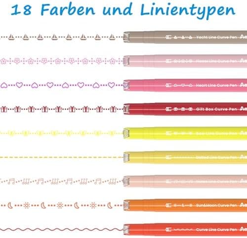 AECHY 12er Set Textmarker für Kreative, Studierende und Kinder - 10 Muster, 12 Farben, feine Linien und Highlighter - Ge