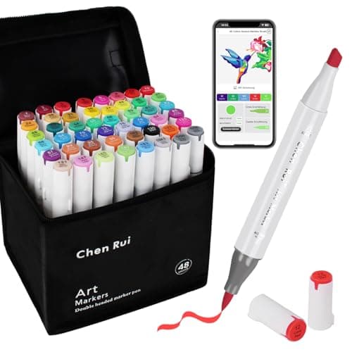 Chen Rui 60 Farben Alkohol Marker für Erwachsene und Kinder - Doppelspitze Pinsel & Meißel - Alkoholmarker für Malen, Sk
