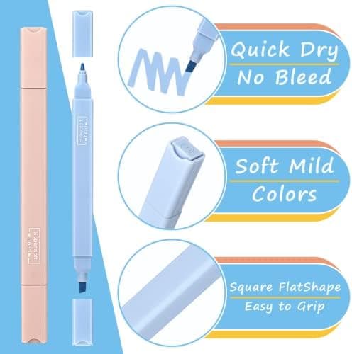 Mkitnvy Dual Tips Textmarker,12PC Ästetische Textmarker Assorted Farben Pastell Set für Journaling Bibelplaner Notizen S