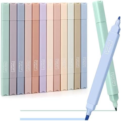 Mkitnvy Dual Tips Textmarker,12PC Ästetische Textmarker Assorted Farben Pastell Set für Journaling Bibelplaner Notizen S