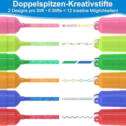 AECHY Glitzer Textmarker Set für Schüler & Künstler mit Farbwechsel & Glittereffekt - Büro & Schule Ideale Geschenke (6