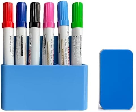 Whiteboard Marker Set, 6 Stück Stifte für Büro und Schule mit Abweschbarkeit und Magnetischhalter, ideal für Office und