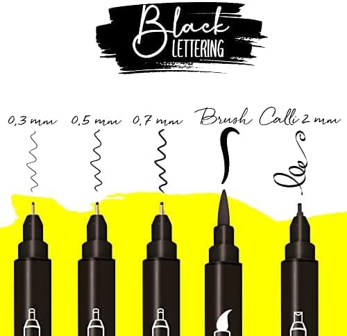 Online 5x Fineliner Schwarz wasserbeständig | mit Brush Pen und Kalligrafie-Spitze | Black Handlettering-Set | Tuschesti