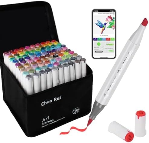 Chen Rui 60 Farben Alkohol Marker für Erwachsene und Kinder - Doppelspitze Pinsel & Meißel - Alkoholmarker für Malen, Sk