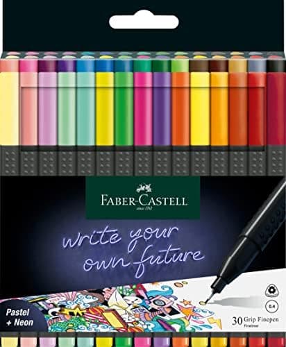 Faber-Castell 151620 Box mit 20 Grip Finelinern für Erwachsene zur lebendigen farbigen Kunst Stifte zum Zeichnen
