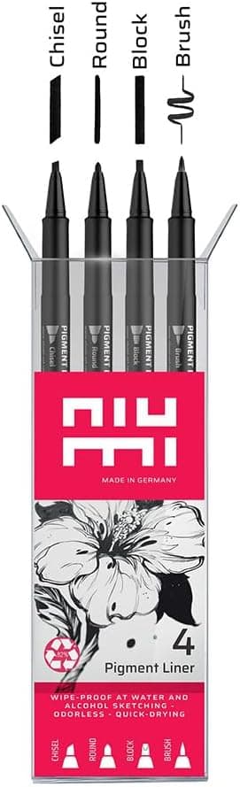 Pigmentliner Starter Set 2 - 4 Finliner 0,3/0,5/0,7/0,9 mm - dokumentenecht, wasserfest - für Outlines, Manga, Skizzen,