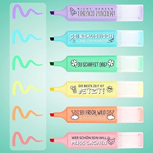 6x Pastell Textmarker - das motivierend lustige Textmarker Set zum Lernen und Markieren ist das Geschenk für Studenten,