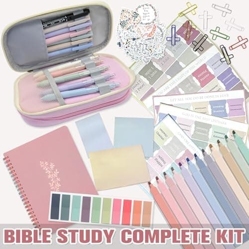 FEMBW 95 Stück Bible Study mit Mäppchen - Bibel Journaling Zubehör für Frauen mit 12 Pastell Textmarkern, 11 Gelstiften,