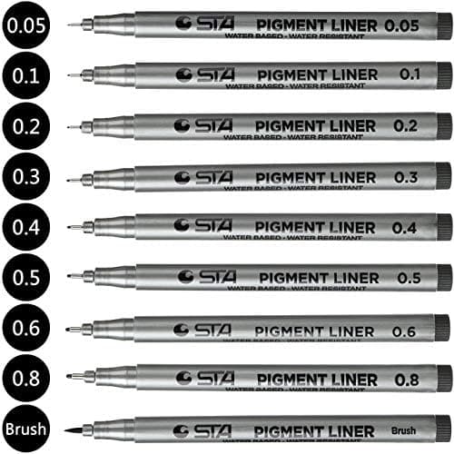 Schwarz Fineliner Stifte Artist Set Pigment Liner - professionelle 9-Stücks-Set mit 8 Linienbreiten für Künstler und De