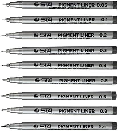 Schwarz Fineliner Stifte Artist Set Pigment Liner - professionelle 9-Stücks-Set mit 8 Linienbreiten für Künstler und De