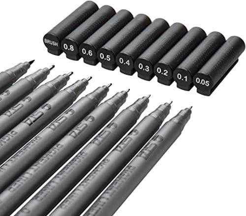 Schwarz Fineliner Stifte Artist Set Pigment Liner - professionelle 9-Stücks-Set mit 8 Linienbreiten für Künstler und De