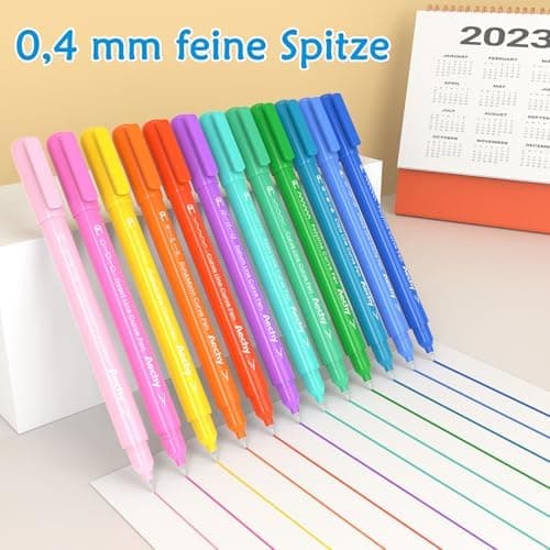 AECHY 12er Set Textmarker für Kreative, Studierende und Kinder - 10 Muster, 12 Farben, feine Linien und Highlighter - Ge