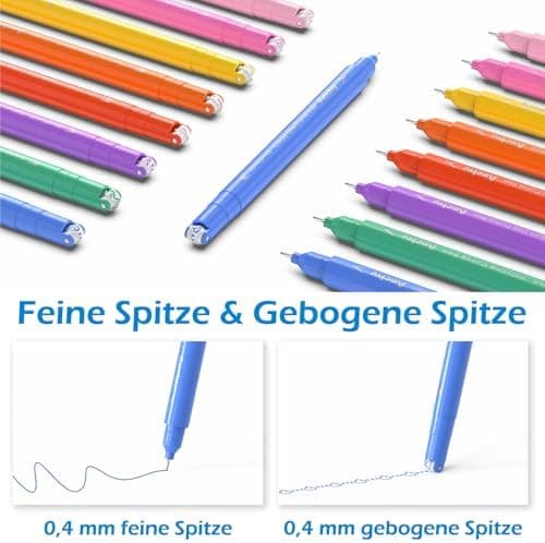 AECHY 12er Set Textmarker für Kreative, Studierende und Kinder - 10 Muster, 12 Farben, feine Linien und Highlighter - Ge
