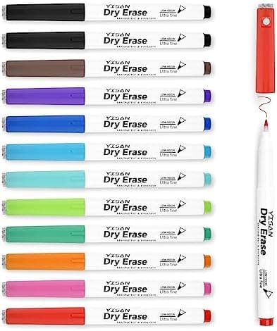 YISAN Magnetische Whiteboard Stifte 0,7 mm Extra Feine, Abwischbar, 12 Farben, geringer Geruch, 70559