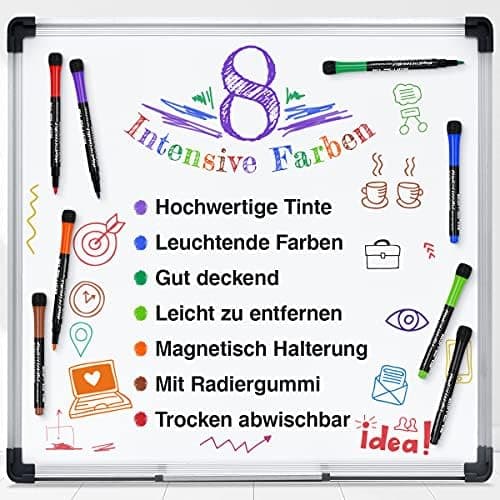 Whiteboard Marker 12 Farbe + Schwamm Magnete + Lehrer Zubehör + Schule Zuhause Büro + Abwischbare Stifte + Magnettafel