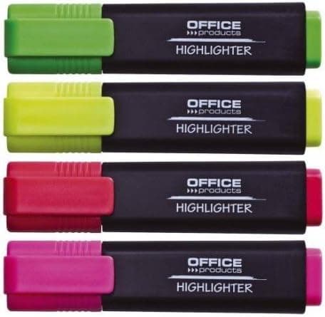 Highlighter OFFICE PRODUCTS Leuchtend 4er Pack Farbe: Gelb, Oragne, Rosa, Grün / Hohe Qualität für Bürozusammenarbeit
|
