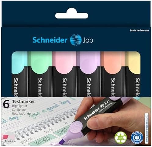 Schneider Job 150 Pastell Textmarker - Nachhaltig produtzte Farstifte für Büro & Schulzwecke, sortiert in helturkis, he