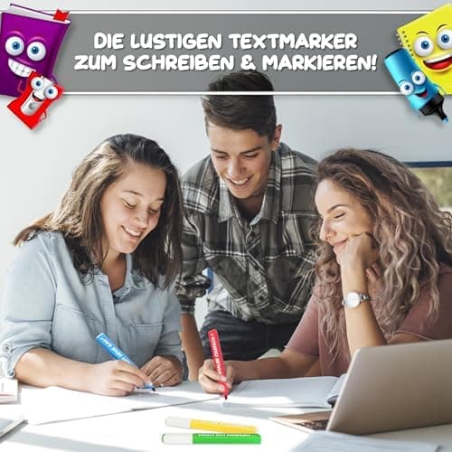 8x Lustige Textmarker - das frech bunte Marker Set für Studenten, Schüler, Lehrer und Kollegen - Highlighter Stifte für