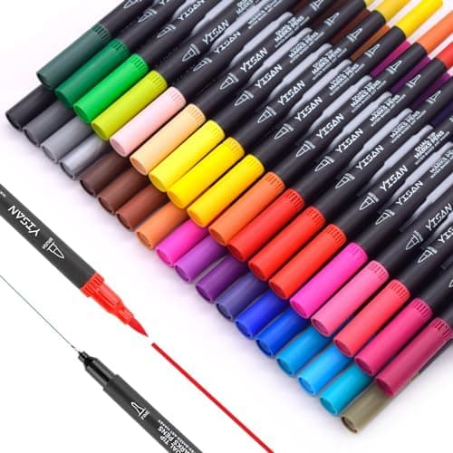 YISAN Dual Brush Pens 70771 - Filzstifte 36 Farben für Künstler und Handlettering - Fine Point Zeichnung Stifte
