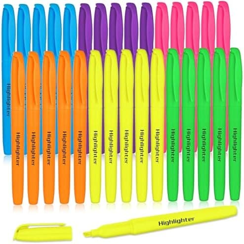 30 Stück Highlighter mit Keilspitze - Keulenschutz gegen Austrocknung für Büro und Studenten - Perfekter Notizenmarker