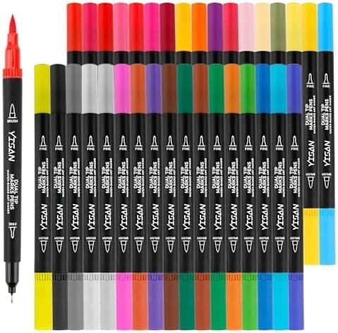 YISAN Dual Brush Pens 70771 - Filzstifte 36 Farben für Künstler und Handlettering - Fine Point Zeichnung Stifte