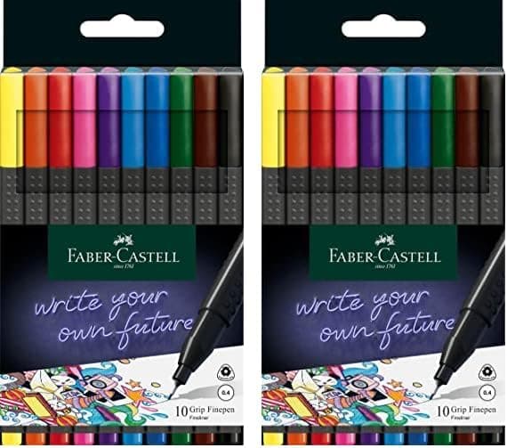 Faber-Castell 151620 Box mit 20 Grip Finelinern für Erwachsene zur lebendigen farbigen Kunst Stifte zum Zeichnen