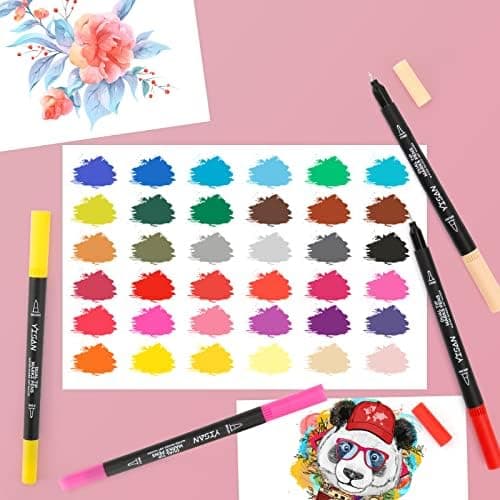 YISAN Dual Brush Pens 70771 - Filzstifte 36 Farben für Künstler und Handlettering - Fine Point Zeichnung Stifte