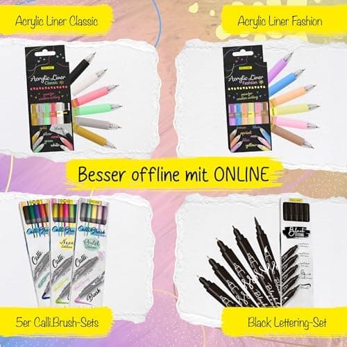 Online 5x Fineliner Schwarz wasserbeständig | mit Brush Pen und Kalligrafie-Spitze | Black Handlettering-Set | Tuschesti