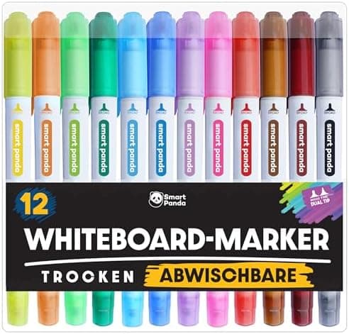 Whiteboard Marker von SmartPanda – Abwischbare Stifte, Doppelspitze, 12er Set - Perfect für Meetings - Länger haltbar –