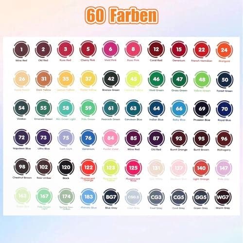 Chen Rui 60 Farben Alkohol Marker für Erwachsene und Kinder - Doppelspitze Pinsel & Meißel - Alkoholmarker für Malen, Sk