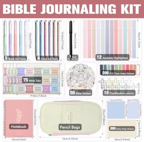 FEMBW 95 Stück Bible Study mit Mäppchen - Bibel Journaling Zubehör für Frauen mit 12 Pastell Textmarkern, 11 Gelstiften,