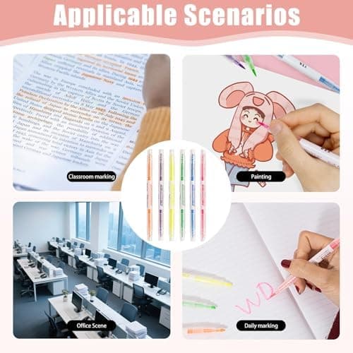 6 PCS Dual Tips Textmarker für Hervorheben in der Schule und im Büro
| Doppelseitige Textmarker Stifte für Tagebücher u