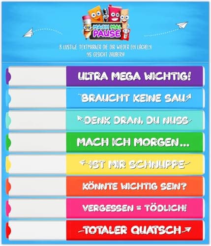 8x Lustige Textmarker - das frech bunte Marker Set für Studenten, Schüler, Lehrer und Kollegen - Highlighter Stifte für