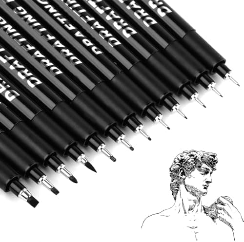 Fineliner Schwarz Stifte, 12 Stück Set, Wasserfeste Tuschen, für Zeichnen, Skizzieren und Technische Zeichnung