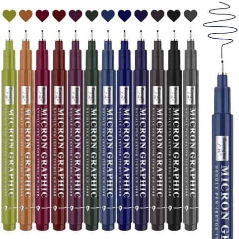 Funnasting 12 Farben Retro Feinliner Set 0.5mm für Handlettering und Zeichnen Art Supplies