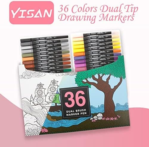 YISAN Dual Brush Pens 70771 - Filzstifte 36 Farben für Künstler und Handlettering - Fine Point Zeichnung Stifte