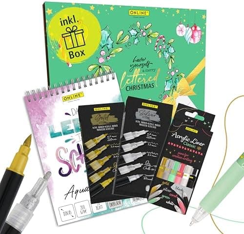 Online 5x Fineliner Schwarz wasserbeständig | mit Brush Pen und Kalligrafie-Spitze | Black Handlettering-Set | Tuschesti