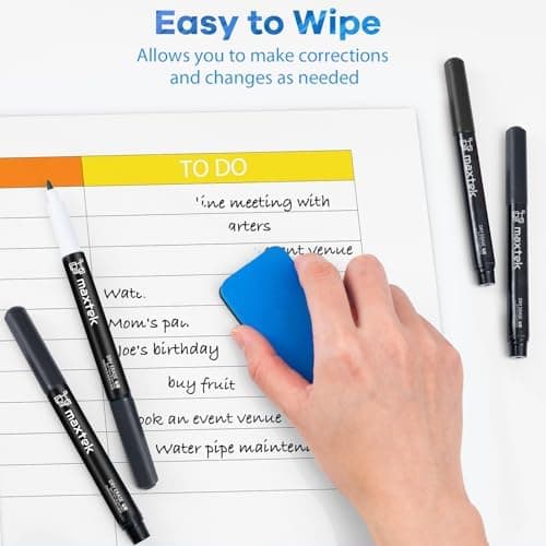 Maxtek Magnetic Dry-Erase Markers, 6 Stücke, Schwarz, Trockenausschlag, Radiergummi, Abwischbar, Geruchsarmer, Ethikomsi