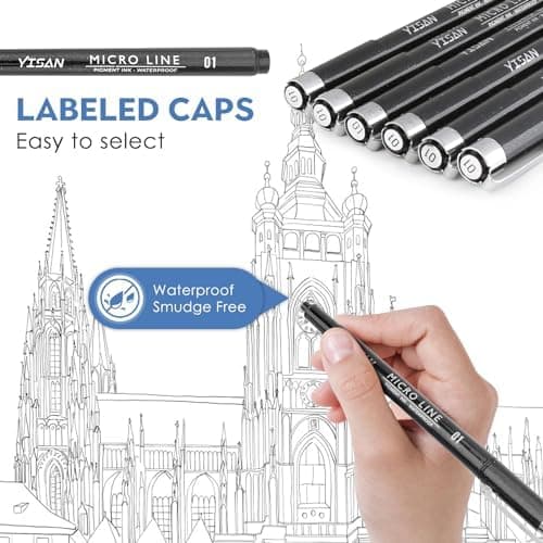 YISAN Fineliner Schwarz Set für Künstler - Pigment Liner Stifte mit 0,1mm Spitze - Set von 6 Stück
| YISAN Tuschestift