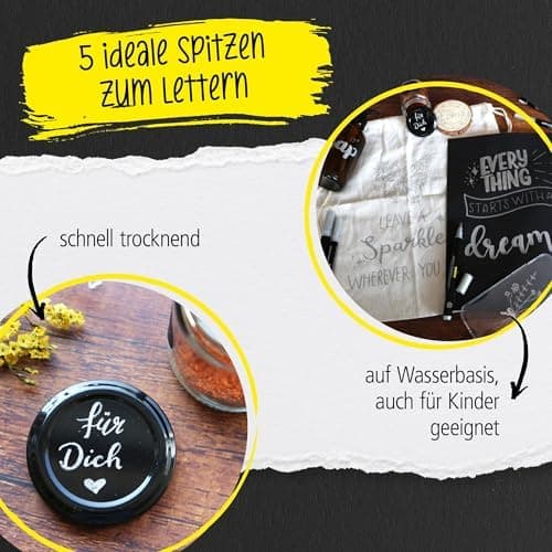 Online 5x Fineliner Schwarz wasserbeständig | mit Brush Pen und Kalligrafie-Spitze | Black Handlettering-Set | Tuschesti